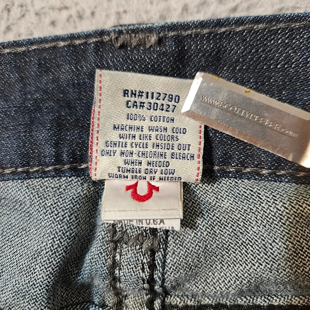 Vintage True Religion Denim Dark Blue Jeans Size 38x35 Ricky Big OT Thick Stitch